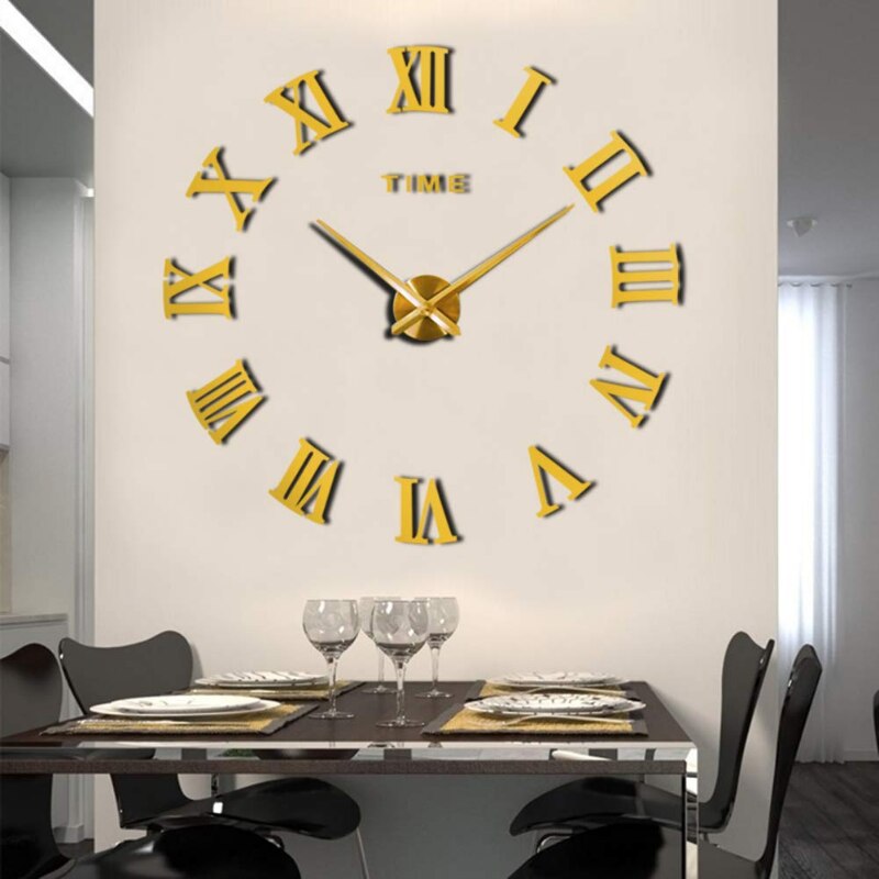 Ρολόι Τοίχου Αυτοκόλλητο 3D DIY 50-120cm ZH019 Χρυσό