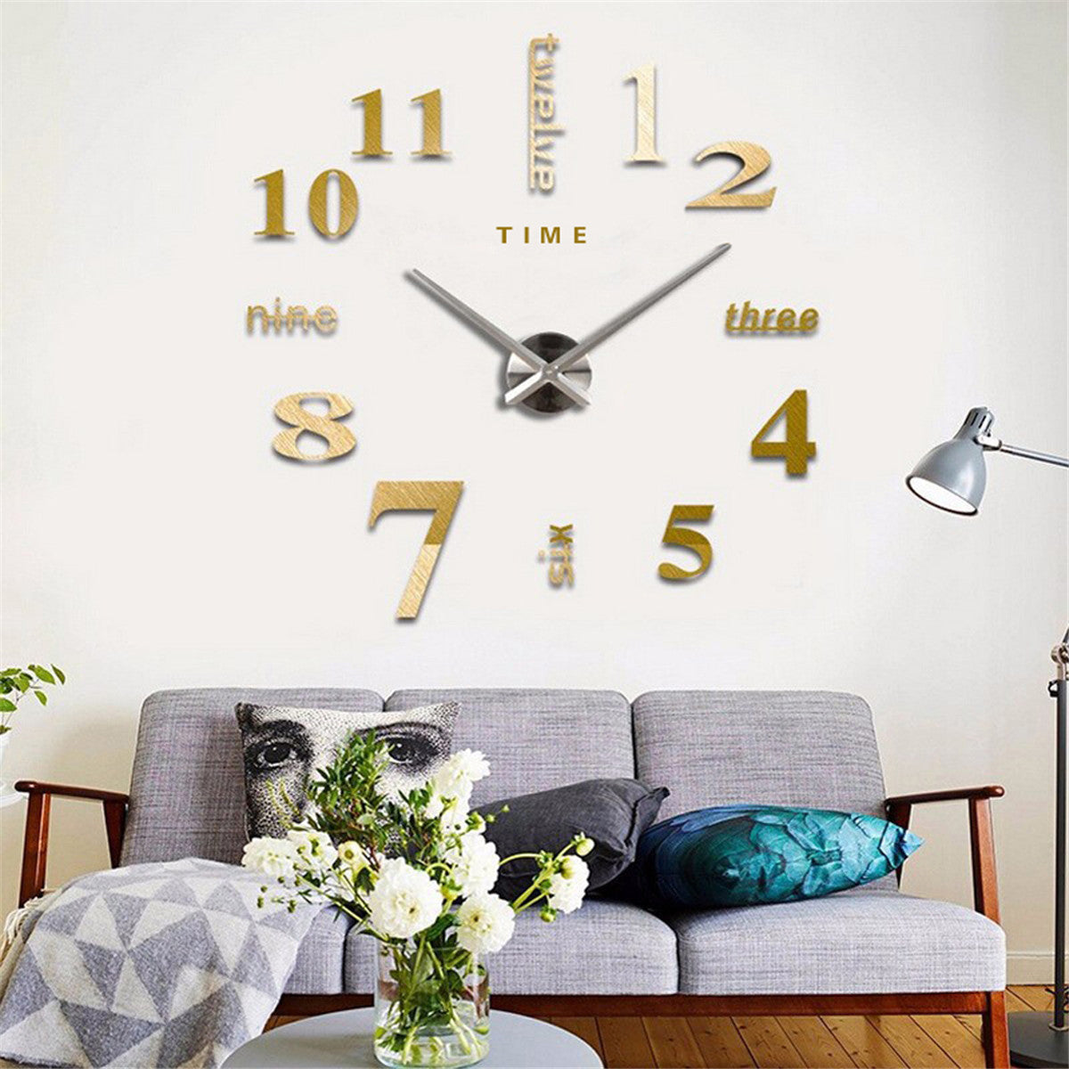 Ρολόι Τοίχου Αυτοκόλλητο 3D DIY 40-50cm ZH01520 Χρυσό